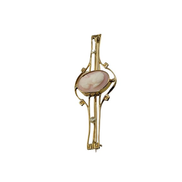 Vintage 10 Karat Yellow Gold Cameo Bar Pin/Brooch #12188 - Picture 3 of 6